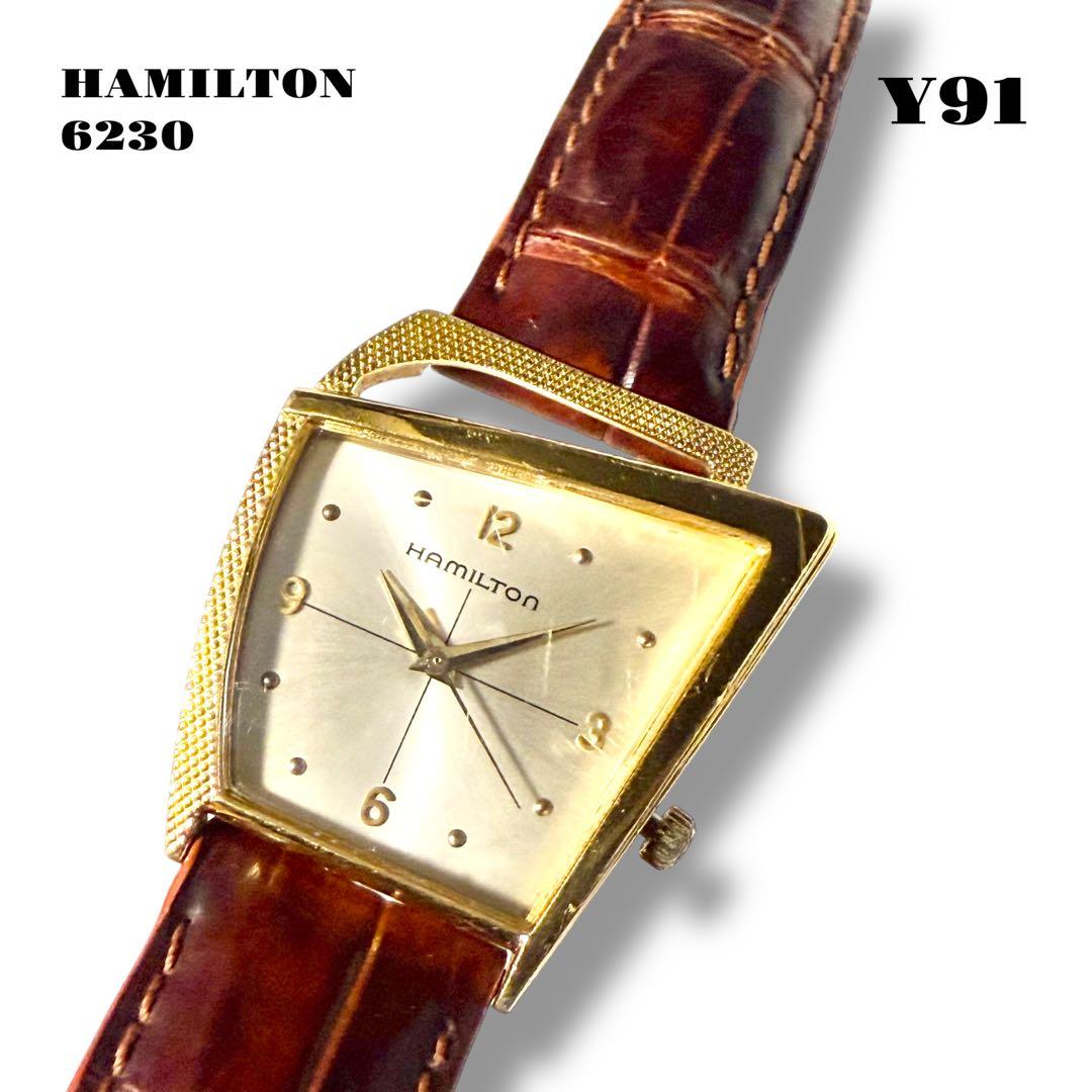 Hamilton Flight 6230 Asymmetric Quartz Gold Leather Strap Vintage #QY9O72
