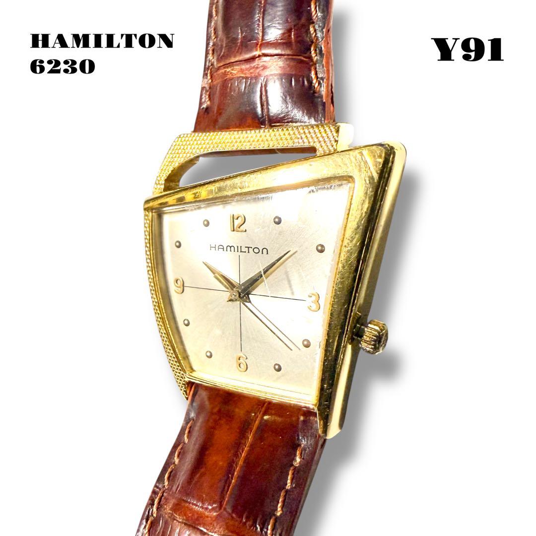Hamilton Flight 6230 Asymmetric Quartz Gold Leather Strap Vintage #QY9O72