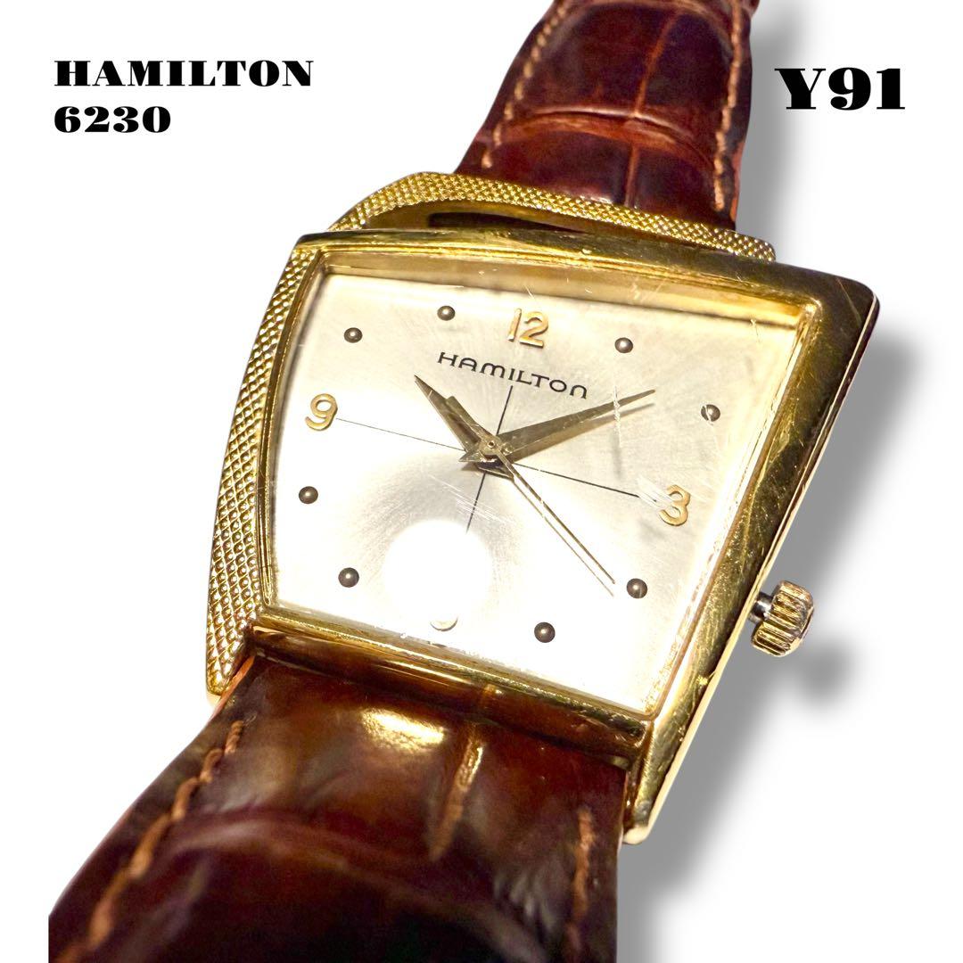 Hamilton Flight 6230 Asymmetric Quartz Gold Leather Strap Vintage #QY9O72