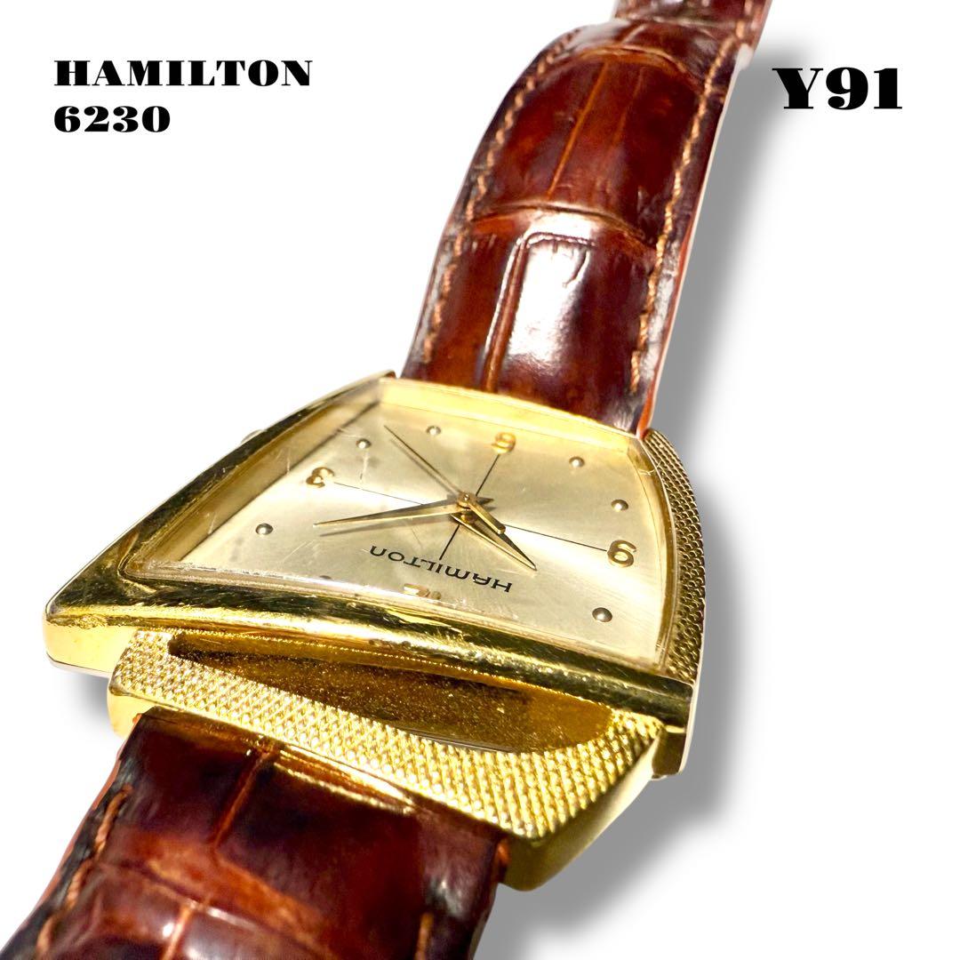 Hamilton Flight 6230 Asymmetric Quartz Gold Leather Strap Vintage #QY9O72