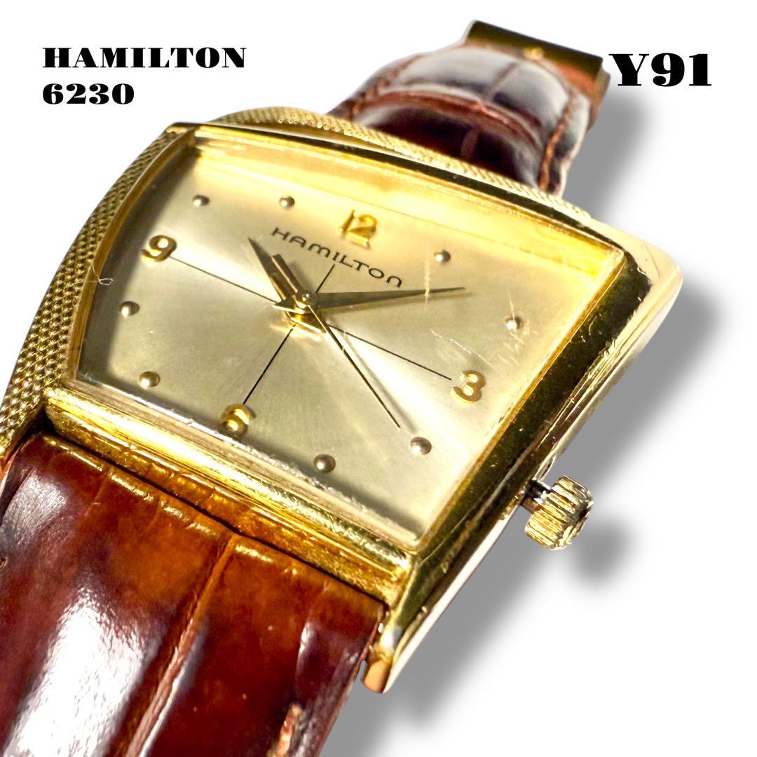 Hamilton Flight 6230 Asymmetric Quartz Gold Leather Strap Vintage #QY9O72