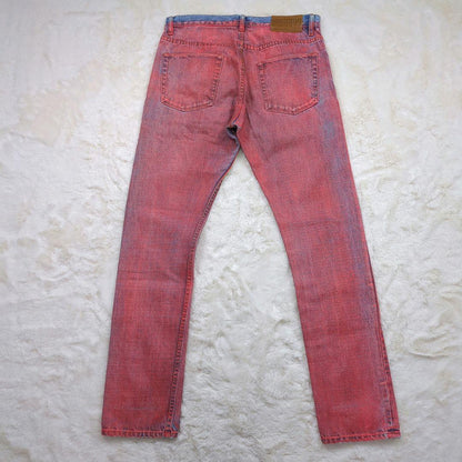 Dries Van Noten bleached denim marble bottoms, orange, size 31 #QO98TY