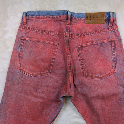 Dries Van Noten bleached denim marble bottoms, orange, size 31 #QO98TY