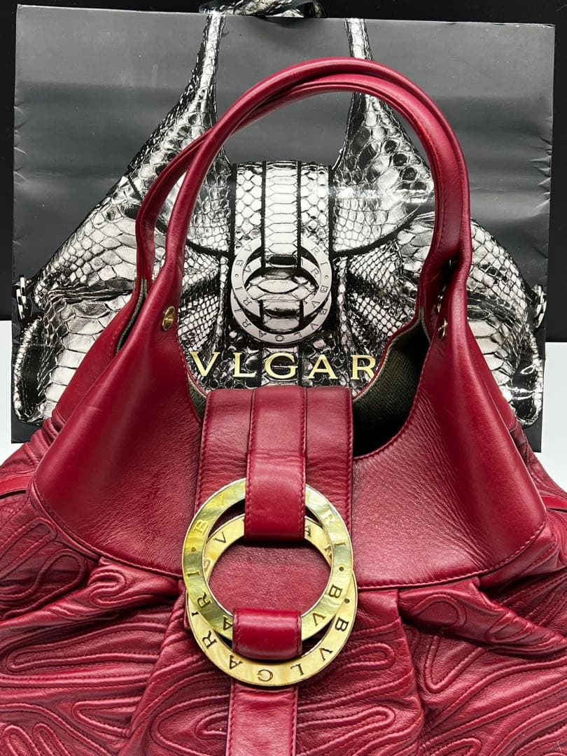 BVLGARI Chandra Red Leather Handbag Authentic Luxury #QY6PP4