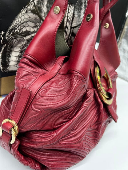 BVLGARI Chandra Red Leather Handbag Authentic Luxury #QY6PP4