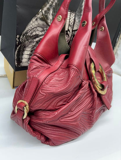 BVLGARI Chandra Red Leather Handbag Authentic Luxury #QY6PP4