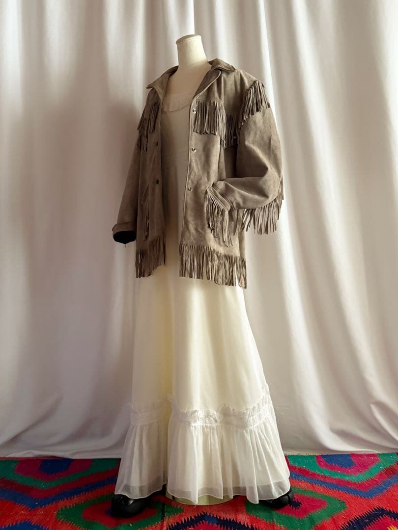 Vintage 70s USA fringe gray leather rider's jacket #QYFVTR