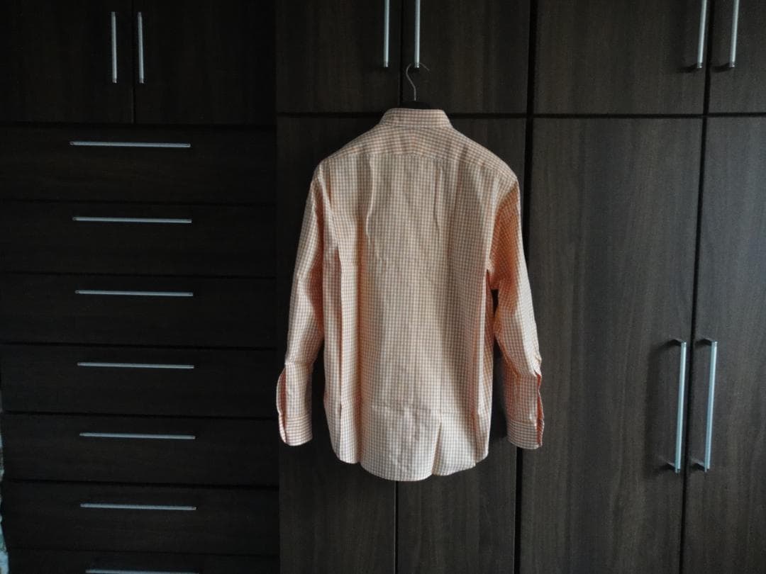 HERMES button-down shirt, check pattern, Serie gold buttons, cleaned #PC7XRK