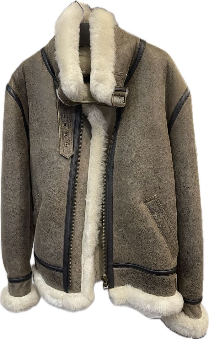 Liugoo Leathers Mouton Flight Jacket B-3 Genuine Leather L #QY3FNU