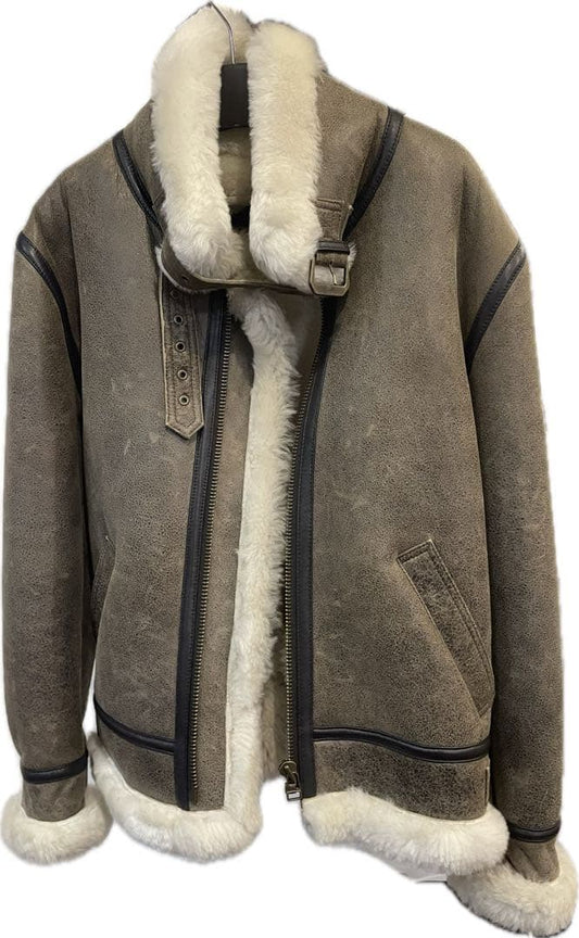Liugoo Leathers Mouton Flight Jacket B-3 Genuine Leather L #QY3FNU