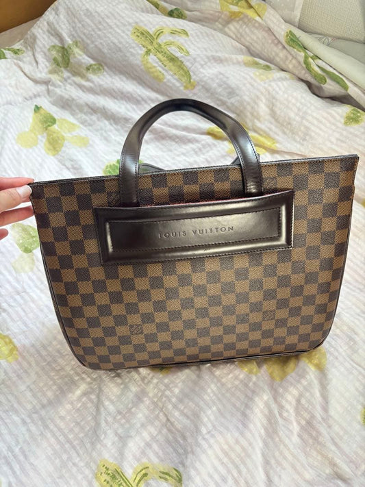 LOUIS VUITTON Damier Ebene Brown Magnet Closure Tote Bag #PC3GPG