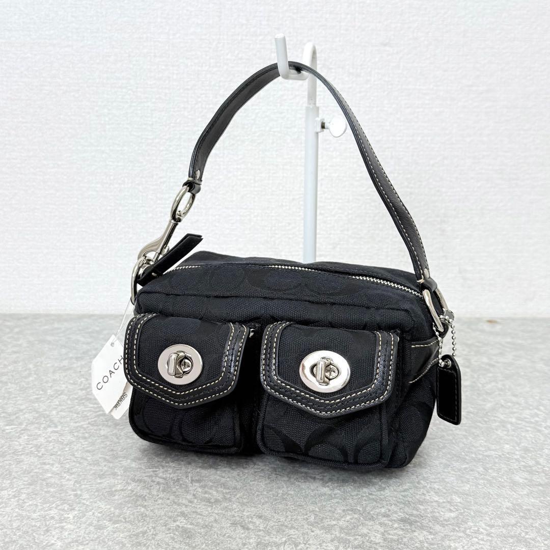 COACH Signature Black Mini Satchel Rare Turnlock #QY3W3T