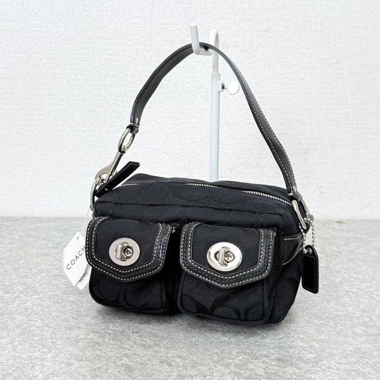 COACH Signature Black Mini Satchel Rare Turnlock #QY3W3T
