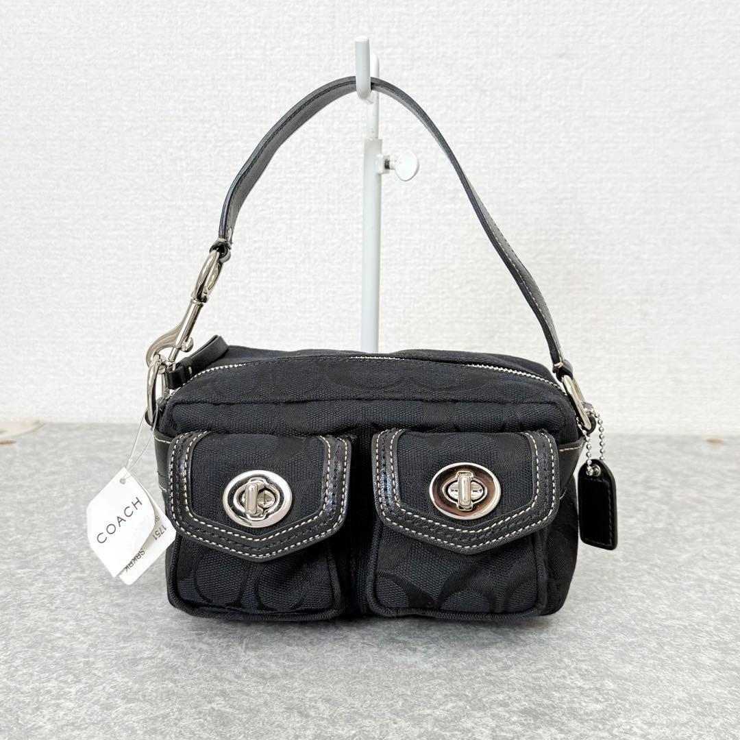 COACH Signature Black Mini Satchel Rare Turnlock #QY3W3T