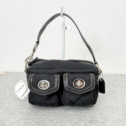 COACH Signature Black Mini Satchel Rare Turnlock #QY3W3T