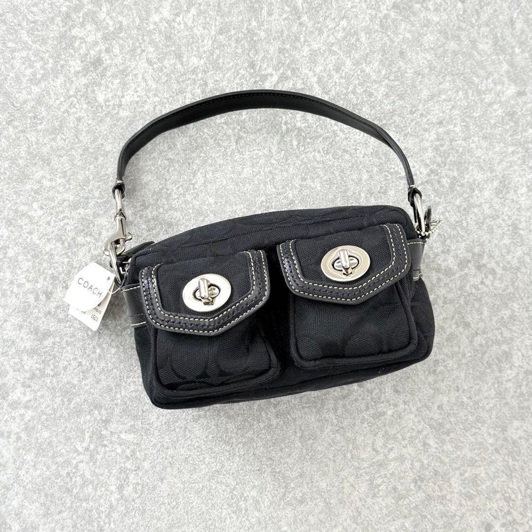 COACH Signature Black Mini Satchel Rare Turnlock #QY3W3T