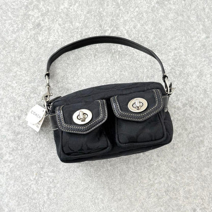 COACH Signature Black Mini Satchel Rare Turnlock #QY3W3T