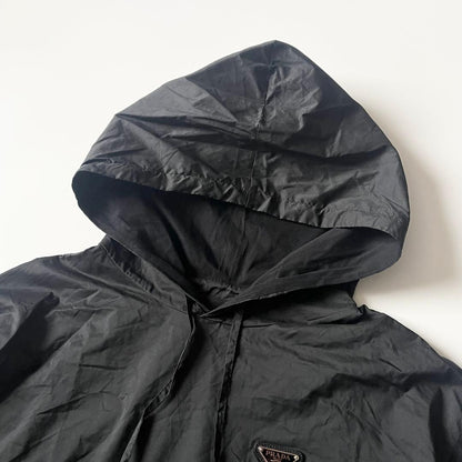 Prada Triangle Logo Nylon Panel Hoodie, Short Sleeve, Black, Size Small #QYBDJ0