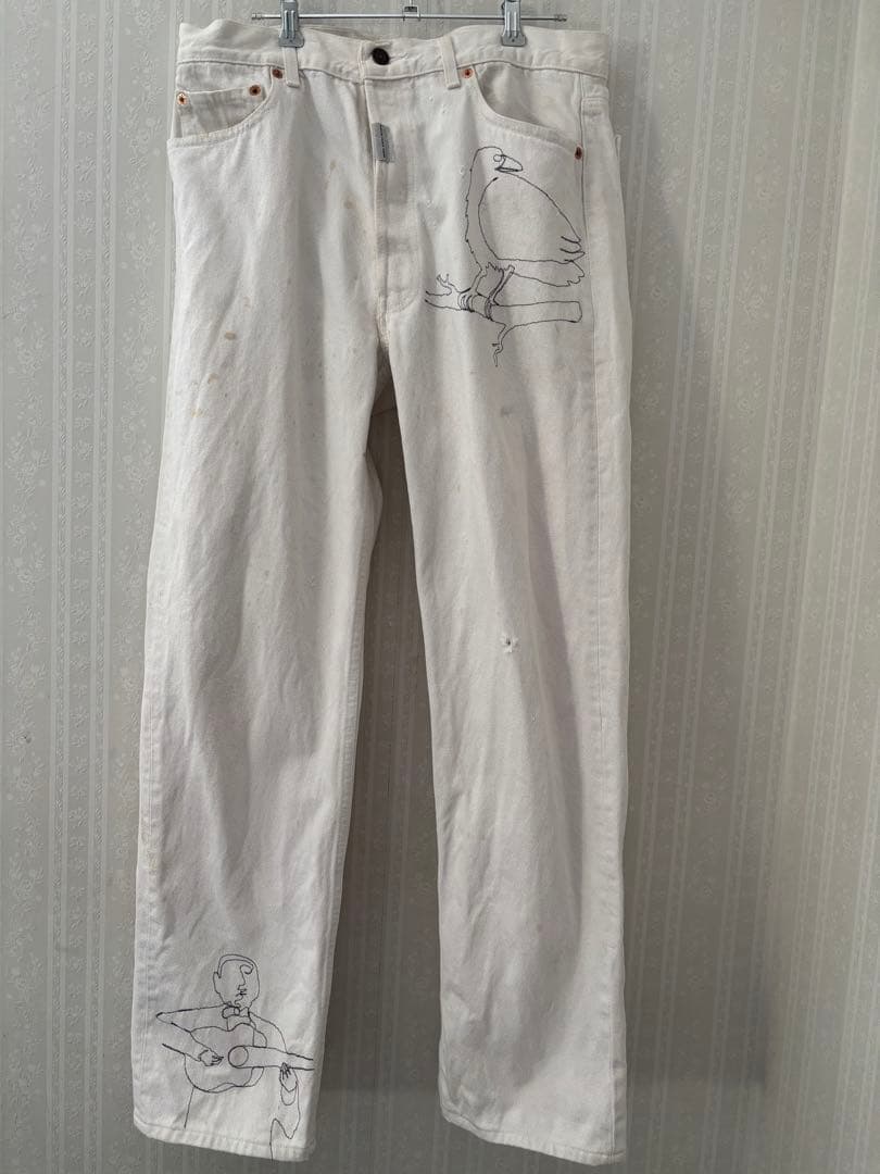 80's Levi's 501 white jeans with machine-stitched pattern, size 36 #QOAXQR