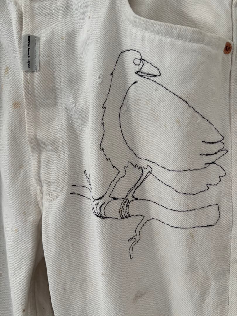 80's Levi's 501 white jeans with machine-stitched pattern, size 36 #QOAXQR