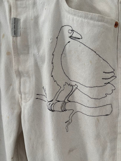80's Levi's 501 white jeans with machine-stitched pattern, size 36 #QOAXQR