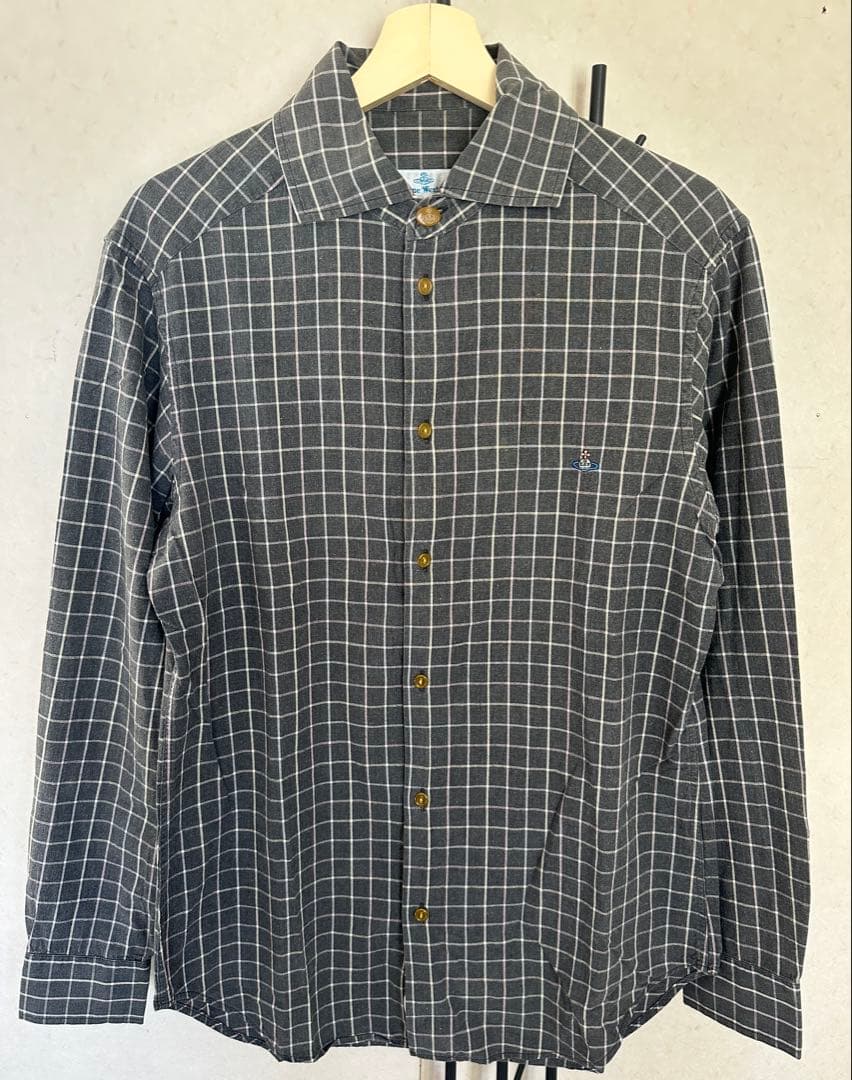 Vivienne Westwood 90s Orizzonti-era Italian-made check shirt, gray, size #QYCND8