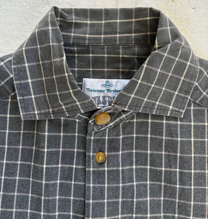 Vivienne Westwood 90s Orizzonti-era Italian-made check shirt, gray, size #QYCND8