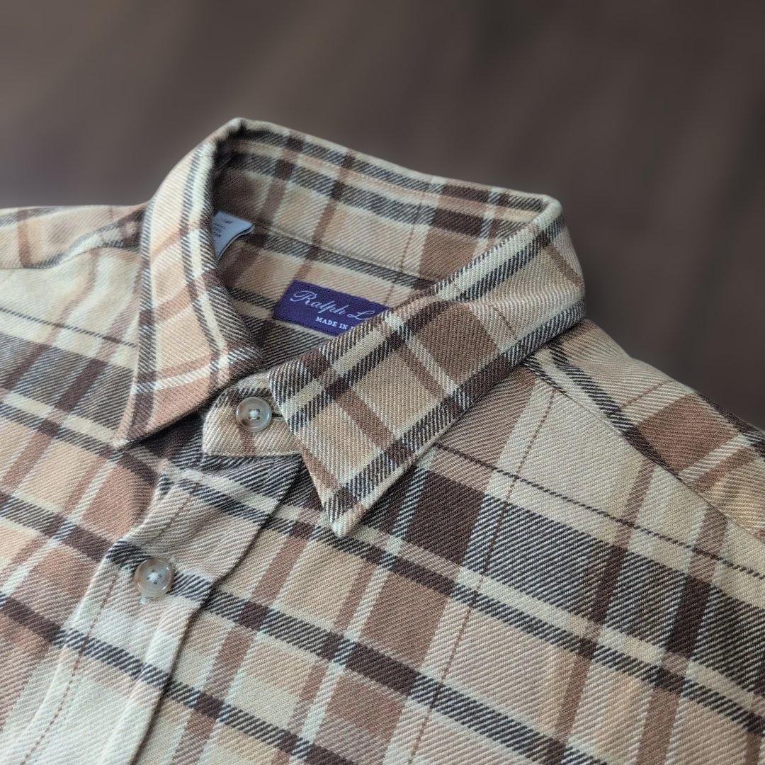 Ralph Lauren Purple Label Checked Long Sleeve Flannel Shirt, Size M #QY7Q44