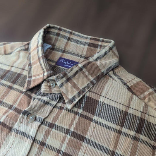 Ralph Lauren Purple Label Checked Long Sleeve Flannel Shirt, Size M #QY7Q44