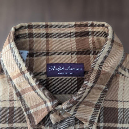 Ralph Lauren Purple Label Checked Long Sleeve Flannel Shirt, Size M #QY7Q44