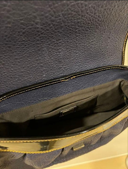 FENDI Dark Gray Leather Handbag Buckle Chain Strap #QY2LPR