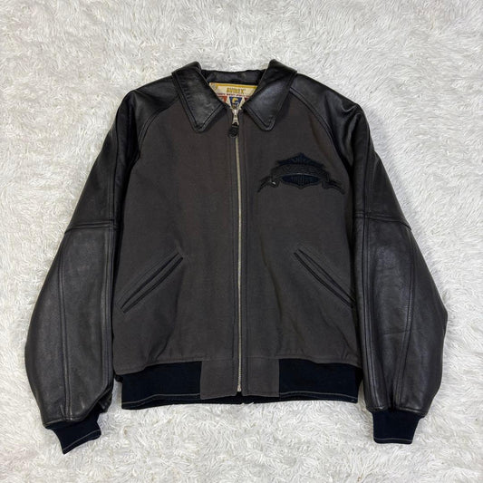 AVIREX Black Leather Jacket, XXL, Varsity Stadium Jacket #QYF10M