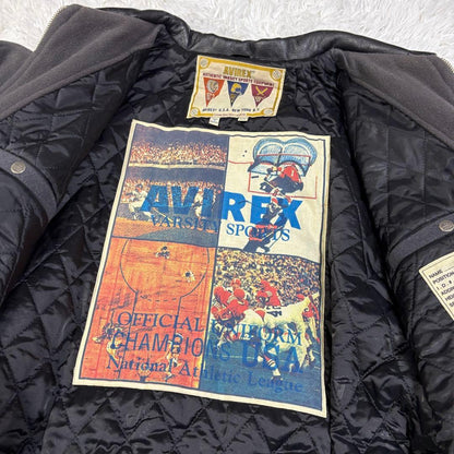 AVIREX Black Leather Jacket, XXL, Varsity Stadium Jacket #QYF10M