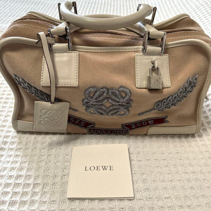 LOEWE Amazona embroidered handbag, pink beige #QYAJG6