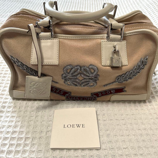 LOEWE Amazona embroidered handbag, pink beige #QYAJG6
