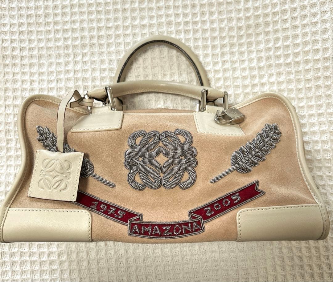 LOEWE Amazona embroidered handbag, pink beige #QYAJG6