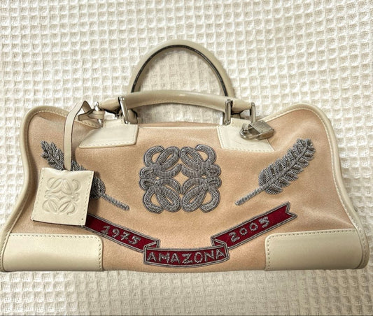LOEWE Amazona embroidered handbag, pink beige #QYAJG6