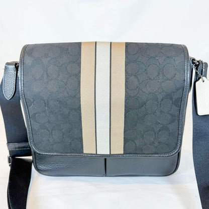 COACH C6583 Signature Canvas Leather Messenger Bag Black Beige #QYA32U
