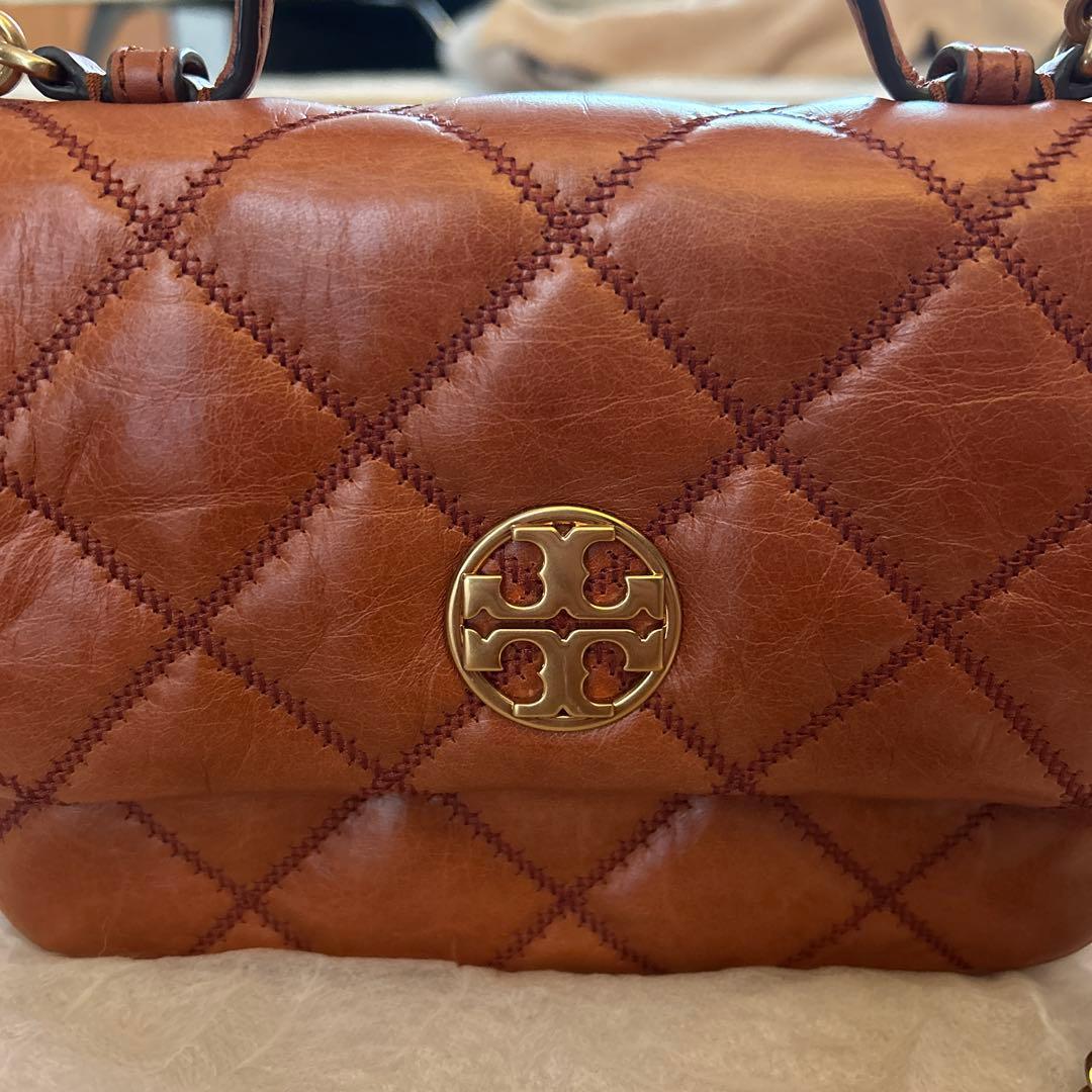 Tory Burch Quilted Leather Handbag Brown Chain Strap #QY4CK1