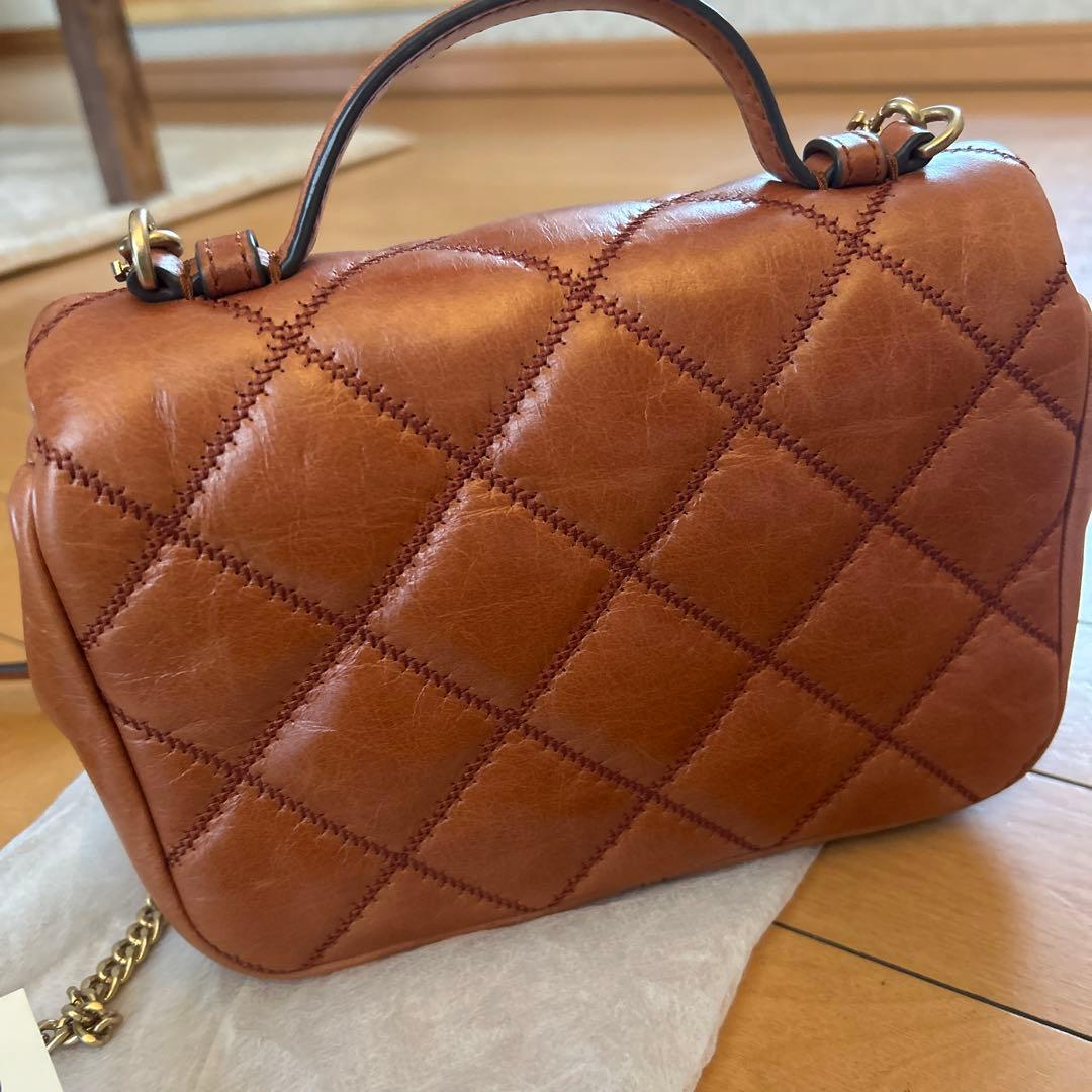 Tory Burch Quilted Leather Handbag Brown Chain Strap #QY4CK1