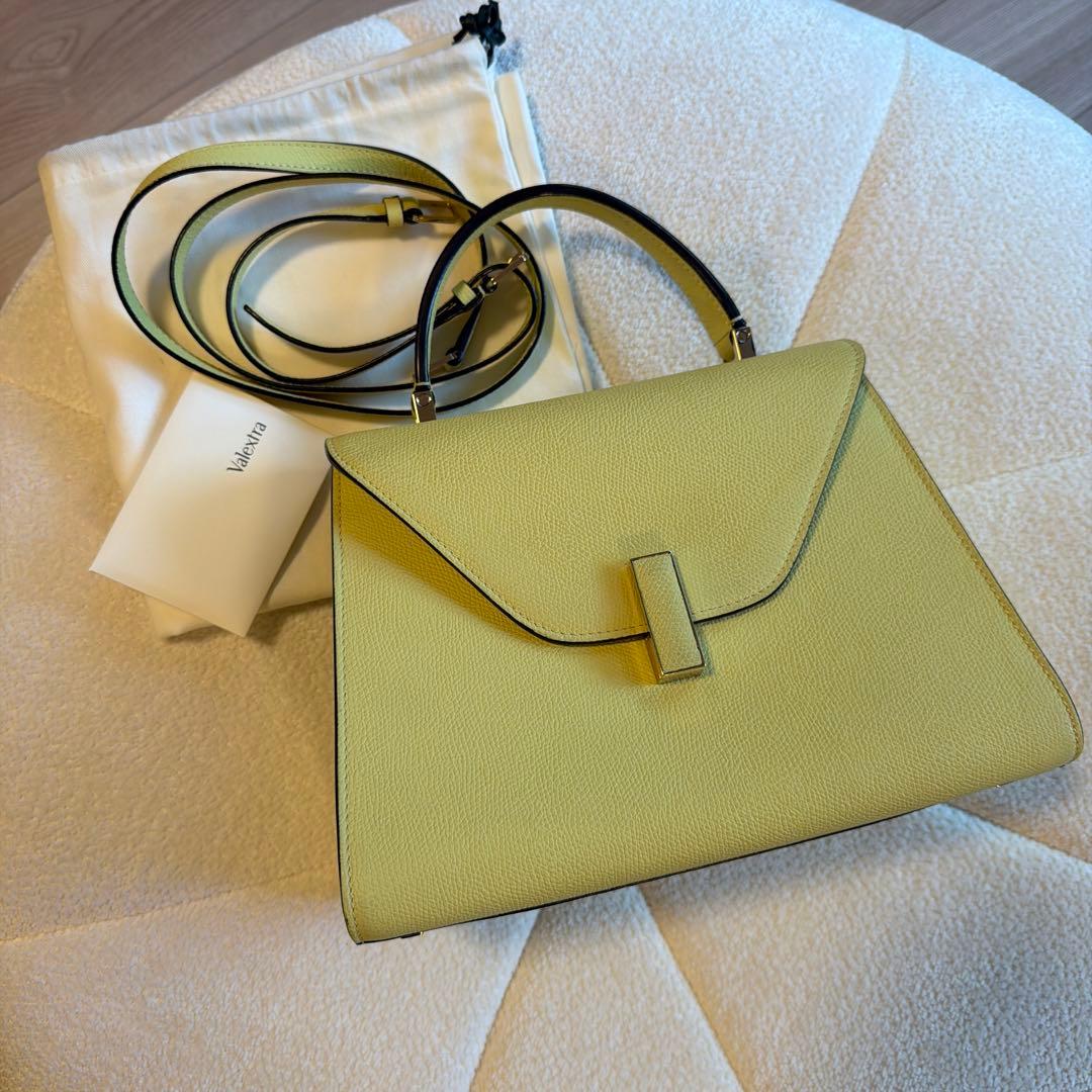 VALEXTRA Iside Medium Seasonal Color Lemon Yellow Leather W26xH20xD12cm #QY1J0R
