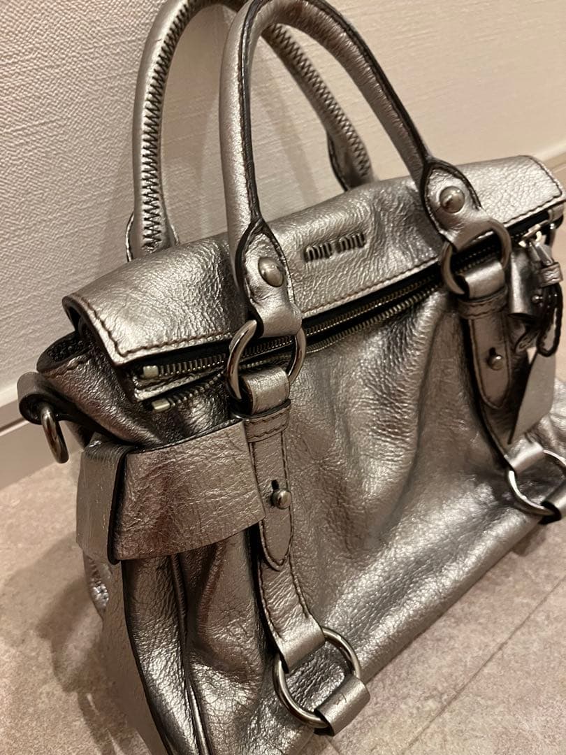 MIU MIU Ribbon Handbag Silver Leather #QY6UXS
