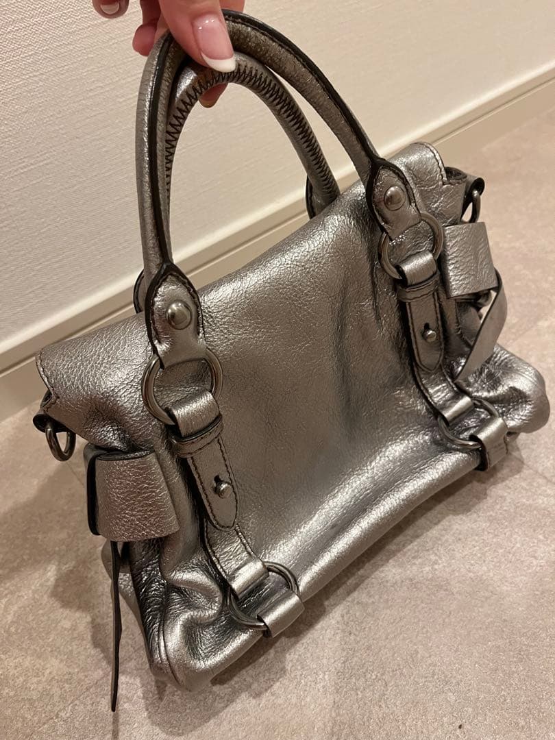 MIU MIU Ribbon Handbag Silver Leather #QY6UXS