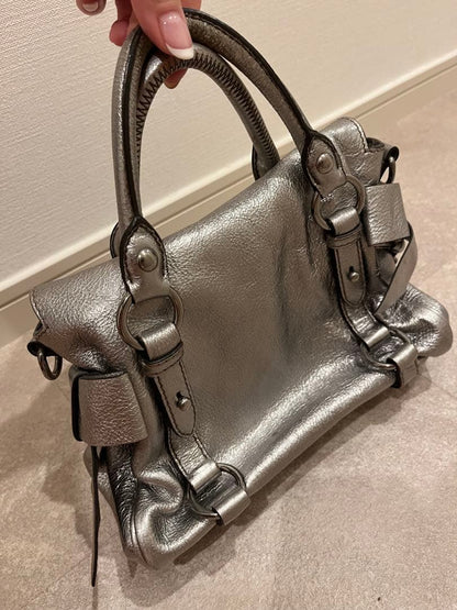 MIU MIU Ribbon Handbag Silver Leather #QY6UXS
