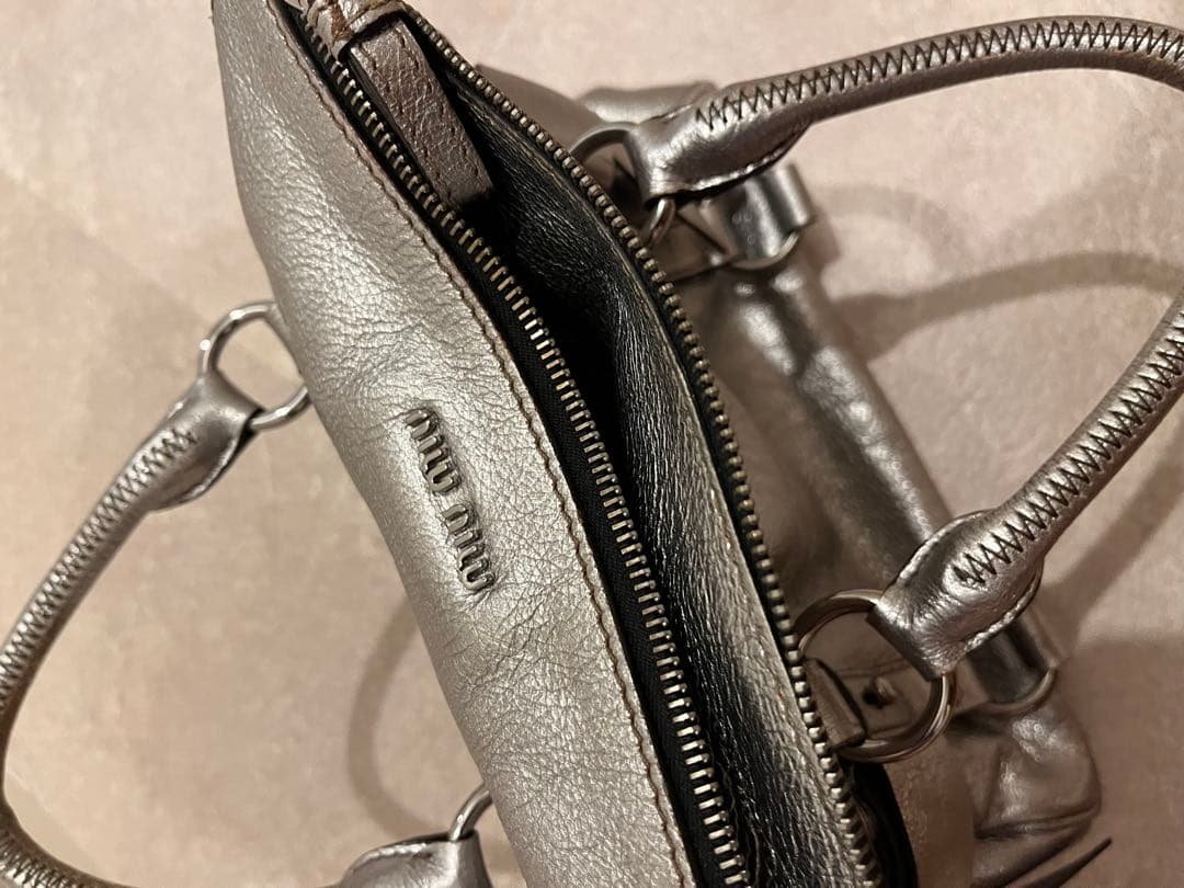 MIU MIU Ribbon Handbag Silver Leather #QY6UXS