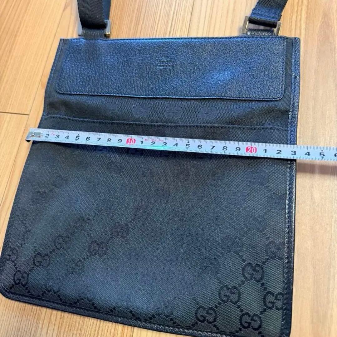 GUCCI GG Canvas Sherry Line Flat Shoulder Bag Black W24 H25 #QYC07S