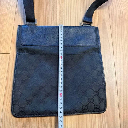 GUCCI GG Canvas Sherry Line Flat Shoulder Bag Black W24 H25 #QYC07S