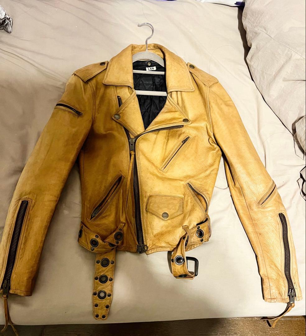 One-of-a-kind L.G.B Horse Leather Double Rider Jacket in Camel #QYG3KP