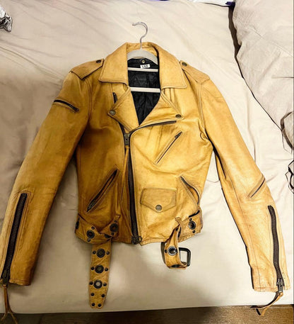 One-of-a-kind L.G.B Horse Leather Double Rider Jacket in Camel #QYG3KP