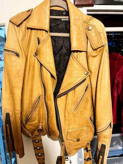 One-of-a-kind L.G.B Horse Leather Double Rider Jacket in Camel #QYG3KP